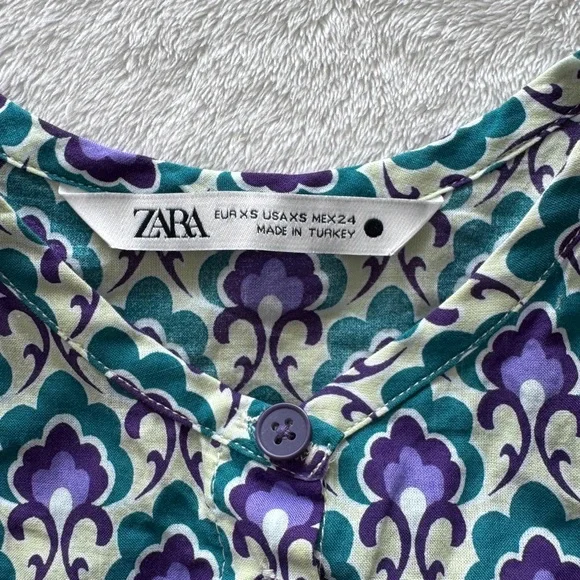 Zara Blue and Purple Pattern Blouse - Picture 3 of 6
